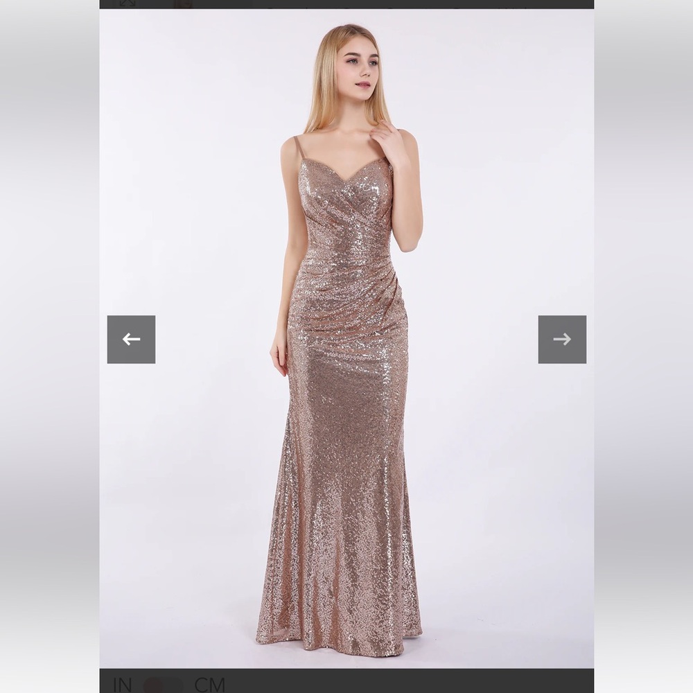 Babaroni Spaghetti Strap Sequins Gown with Sweetheart Neckline Metallic Gold